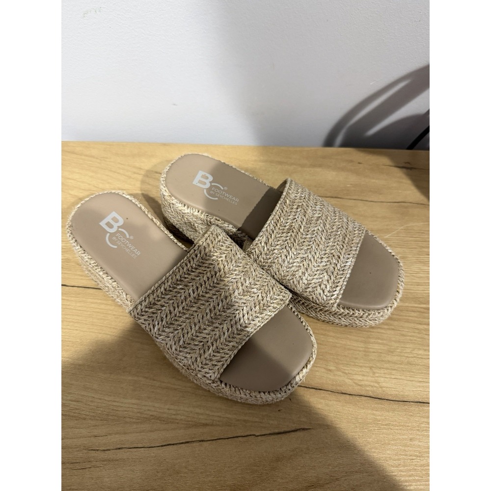 BC FootWear Seychelles Womens Platform Sandals Sz 6 Beige Raffia Beach Y2K L